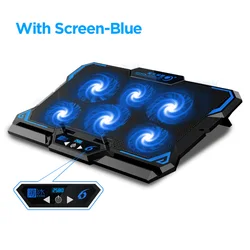Advanced Gaming Laptop Cooling Pad with Six Fans and LED Display (Blue (With Screen))