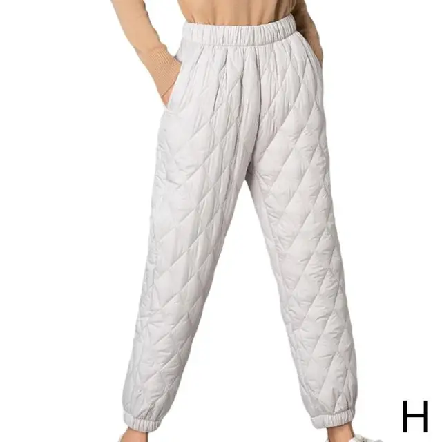Women Winter Warm Down Cotton Pants Padded Quilted Trousers Elastic Waist Casual Trousers H-2XL