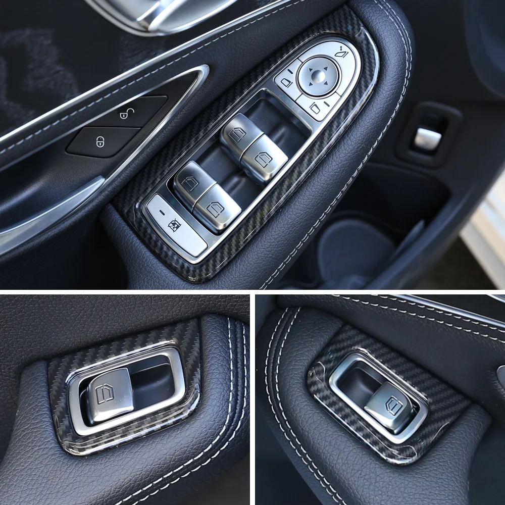 Black Carbon Fiber Headlight Switch Button Trim For Mercedes C Class W205 GLC