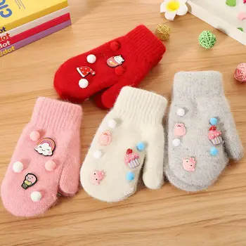 

6-12 Years Girls Xmas Gloves Toddler Kids Winter Cartoon Deer Velvet Knitted Gloves Girls Children Outdoor Christmas Mittens