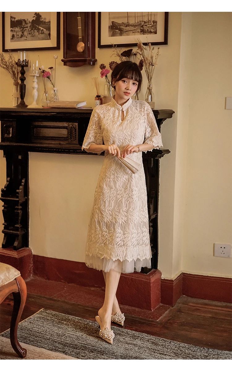 YiLin Kay Женская тяжелая работа вышивка модифицированная версия cheongsam платье Элегантное качество Сетка Пряжа длинное платье