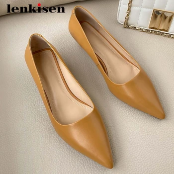 

Lenkisen concise style genuine leather three colors dating pointed toe thin med heel slip on beauty lady party women pumps L51