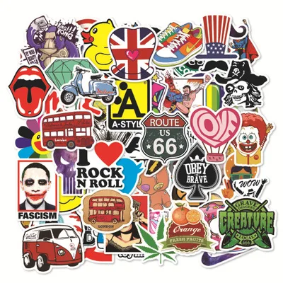 

100Pcs/Set Stickers Nice Fashion Pattern Personal Icon 6 Styles Decor For Noteboard Skateboard Trunk Pad Laptop