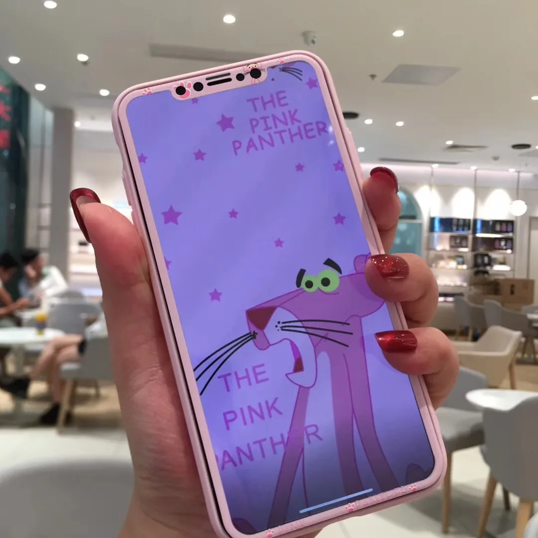 Ститч Розовая пантера медведь мультфильм шаблон закаленное стекло для iPhone 11 Pro Max X XS XR протектор экрана 3D мягкий край