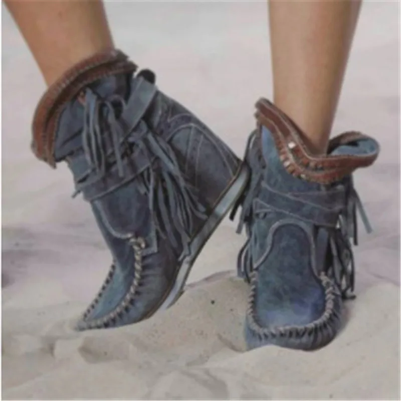 Весенние классические ковбойские сапоги с бахромой для женщин; кожаные женские ковбойские ботинки; обувь на низком каблуке; женские зимние сапоги до колена