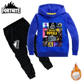 

Fortnite Children Boy Clothes Cotton Suit Girl Cartoon Printing Hooded Sweater+Black Pants Autumn Kids Baby Sports Sweater Set