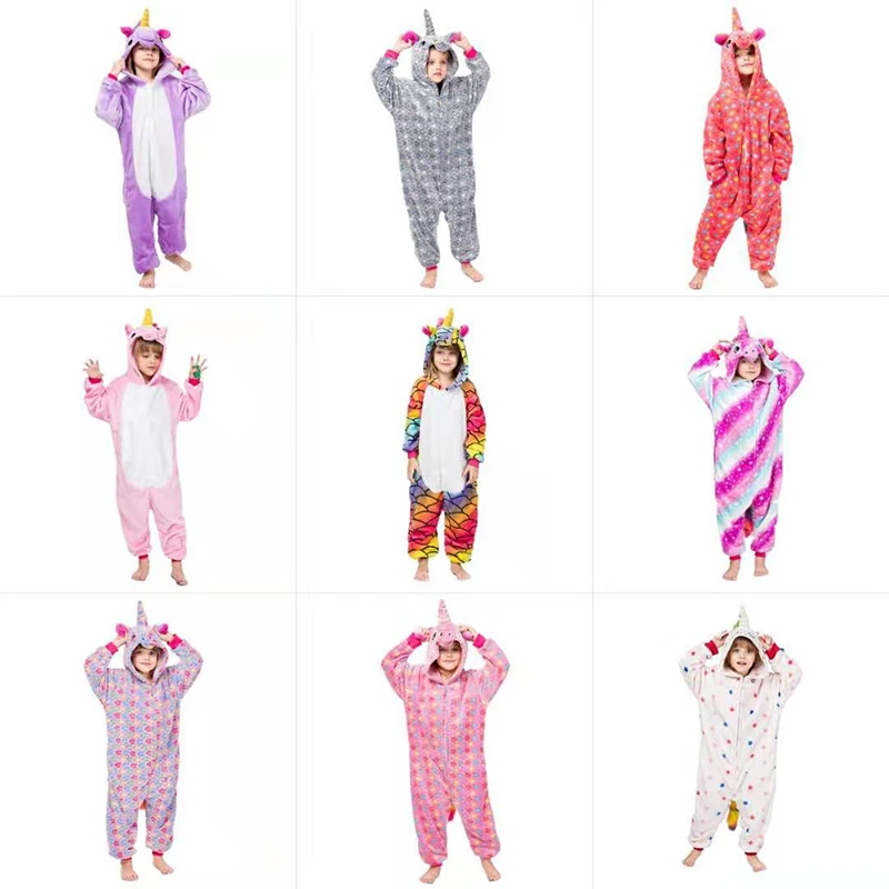 

2019 Onesie Sleepwear Unicorn Kigurumi Pajamas for Unisex Girls Boys Animal Cosplay Flannel Pajamas Party Halloween Sleepwear