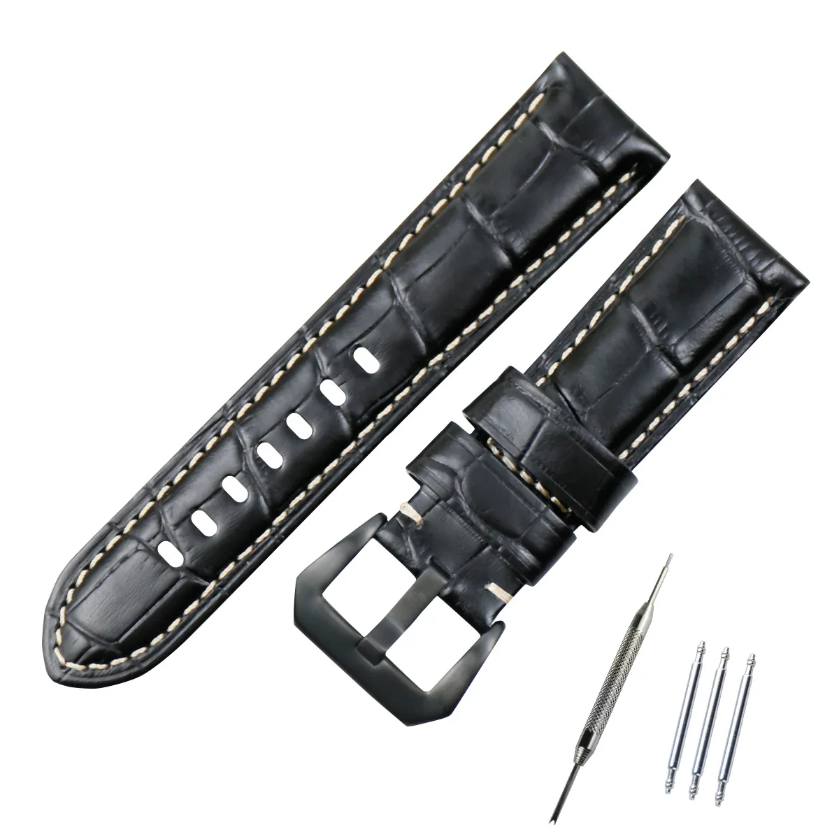 20 мм 22 мм 24 мм 26 мм кожаный ремешок для часов подходит для panerai ремешок для мужчин аксессуары для часов - Цвет ремешка: Black black buckle