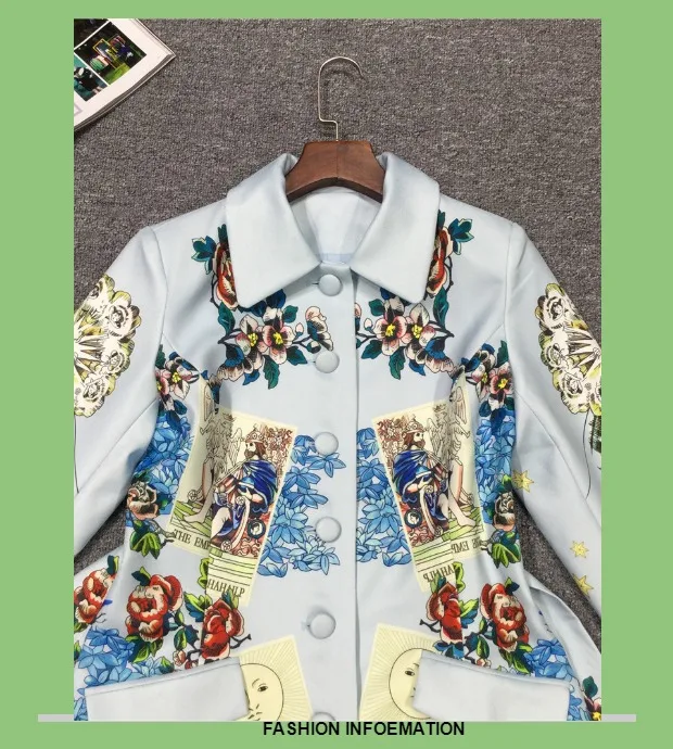 Модное шоу ropa mujer осенне-зимние пальто и куртки для женщин с длинным рукавом винтажный ремень Поддельные карманы печати feminina vestidos
