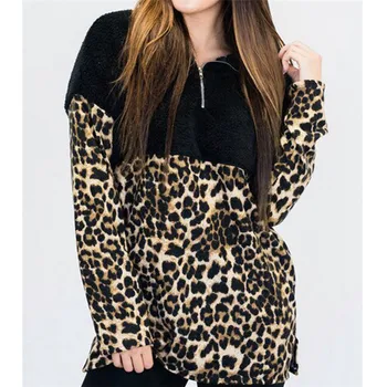 

hirigin new fashion Tops for Women Beautiful and Fashionable High Collar Long Sleeve Leopard Print Tops with Zipperfor female