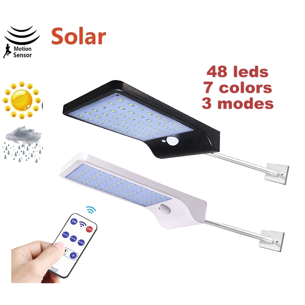 

Aluminum pole 36/48 LED Solar Powered Motion Sensor Security Lamp Waterproof IP65 Outdoor Garden Light b street wall security