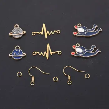 

DIY Earring Making,with Zinc Alloy Enamel Pendants Stainless Steel Links and Brass Earring Hooks, Astronaut and Planet Theme