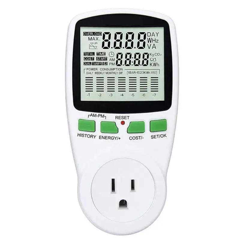AC Power Meter 220V Digital LCD display Wattmeter EU Energy Meter Watt Monitor Analyzer power, voltage, current Measurement Tool
