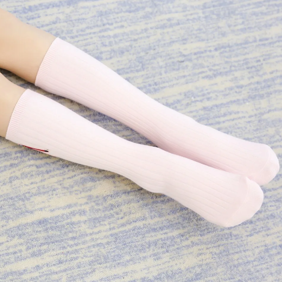 New Style Embroidered High Heel Shoes Combed Cotton Double Needles Vertical Stripe Children High Stockings Girls Bunching Socks