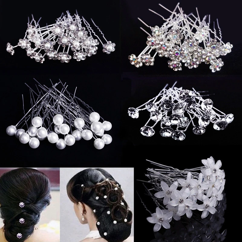 hair clips for women 20pcs Women Flower Hairpin Stick Wedding Bridal Crystal Pearl Hairpin U Shaped Hair Clip Barrettes Hair Accessories Wholesale bow hair clip