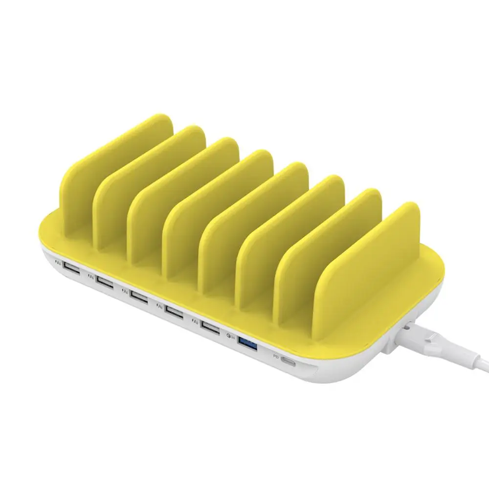 CS70-7M Yellow SooPii 7 портов зарядная станция, 18 Вт мощность доставки 3,0 и Quick Charge 3,0 для Iphone и Android устройств 7 смешанных кабелей в комплекте - Цвет: CS70-7M Yellow