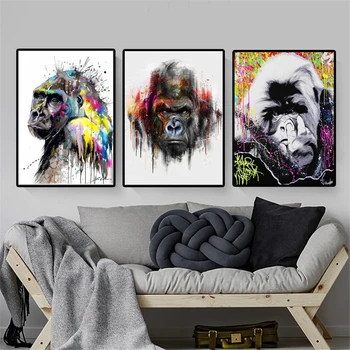 

Street Art Pop Wall Canvas Painting Graffiti Monkey Gorilla Wall Pictures and Prints For Kids Room Home Poster Prints Quadros