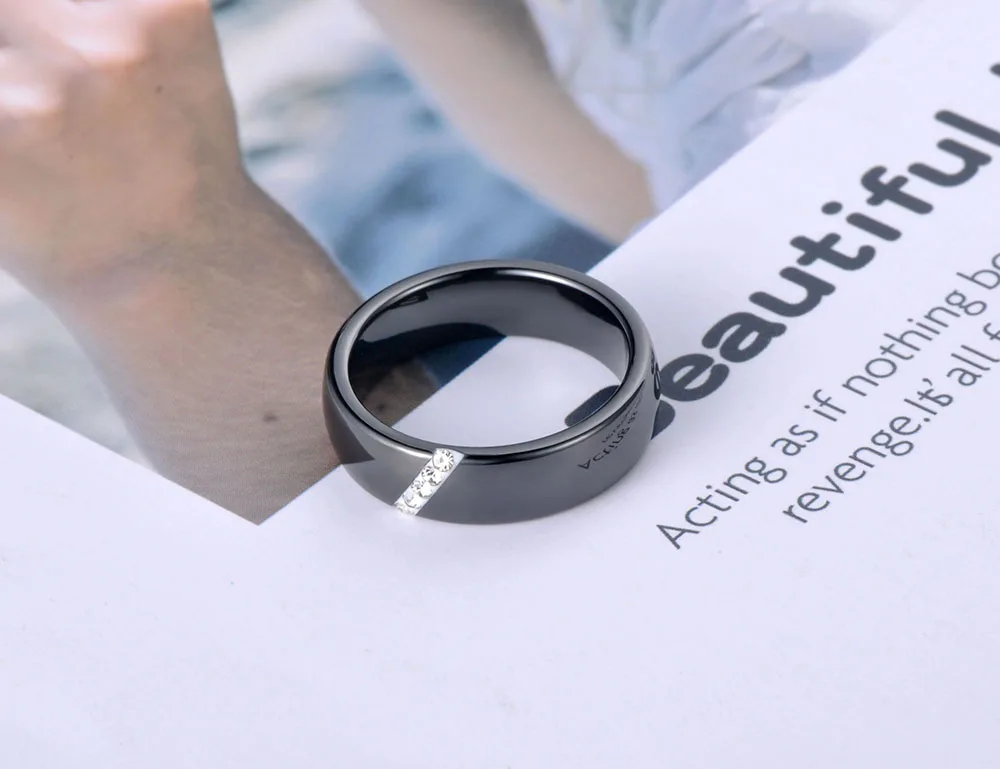 Trendy Ceramic Crystal Wedding Ring Jewelry For Women Stainless Steel Clay Rhinestone Engagement Ring BR19069 wedding rings womens ring finger rings jewelry rings ring jewelry