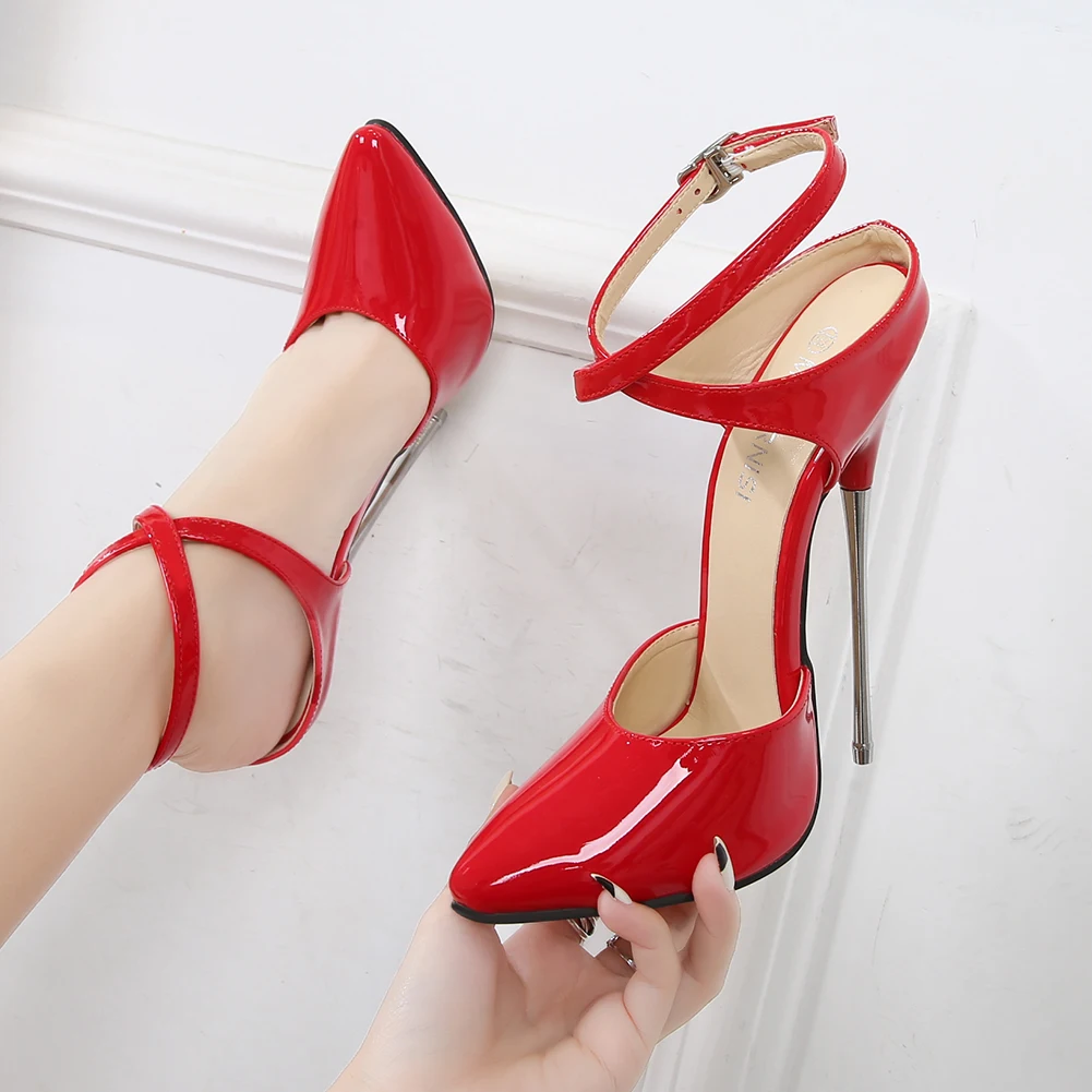 SDTRFT zapatos mujer 16cm thin heels shoes woman Pointed Toe Female Party Sandals Buckle Cosplay Punk pumps sandalia feminina