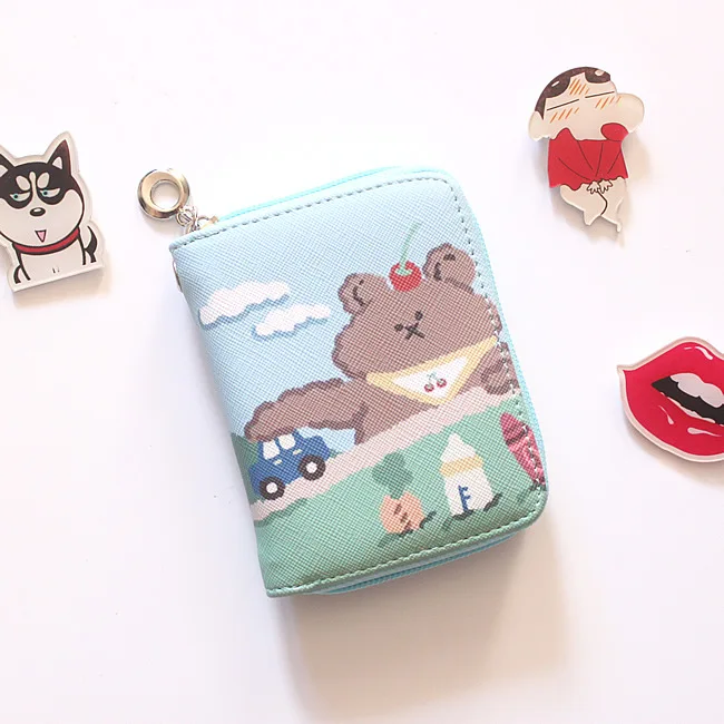 Бежевый Mini Bear PU Leather Woman Wallet Cute Students Wallets Korean Style Woman Redit Card Holders Chic Female Coin Purse - Цвет: Бежевый