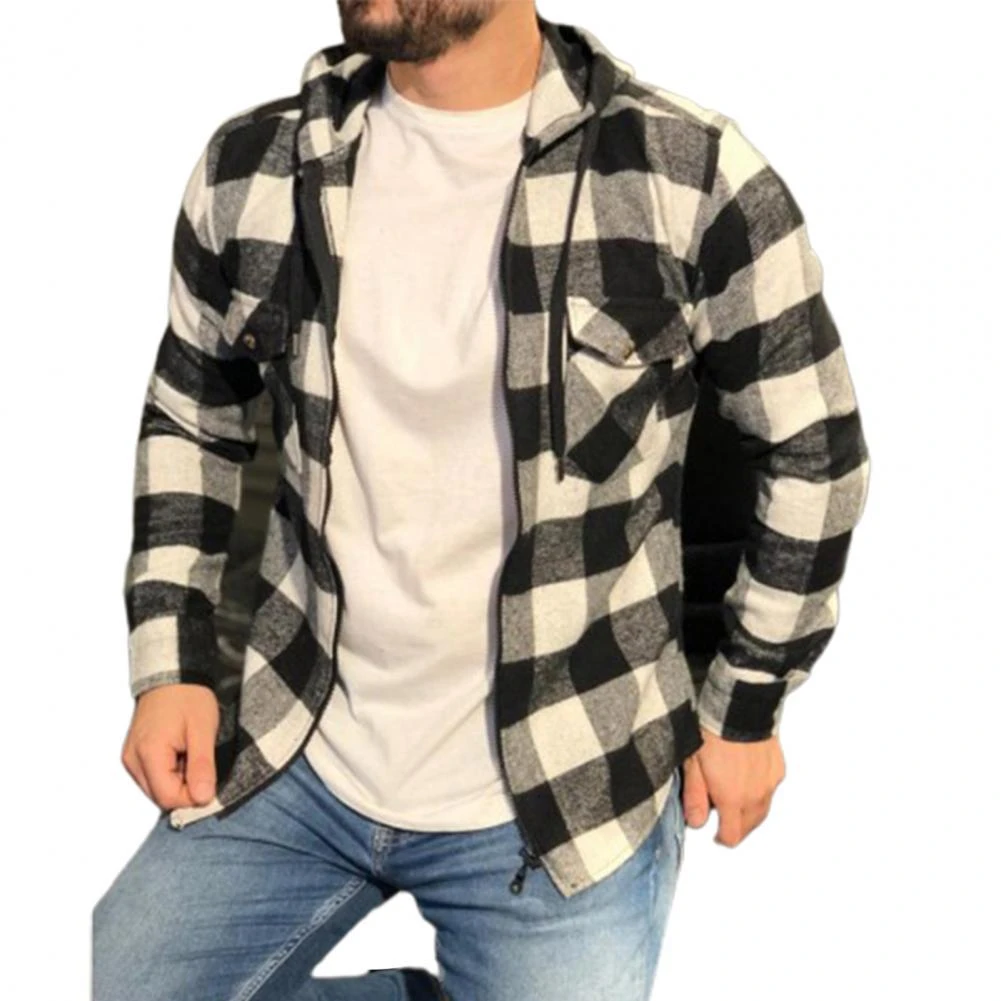 Camisa a cuadros talla grande para hombre, sudadera con cordón y cremallera, ropa de uso diario, invierno y primavera|Chaquetas| - AliExpress