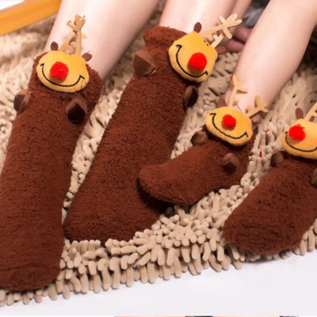 Теплые носки в рождественском стиле для взрослых и детей; нескользящие носки-тапочки из полиэстера с мультипликационным принтом