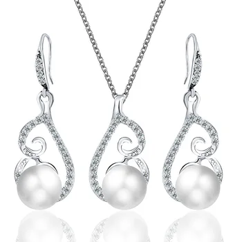 

CBO02 Simple Fashion Bridal Jewelry Set Rhinestones Pearl Necklace Earrings Set
