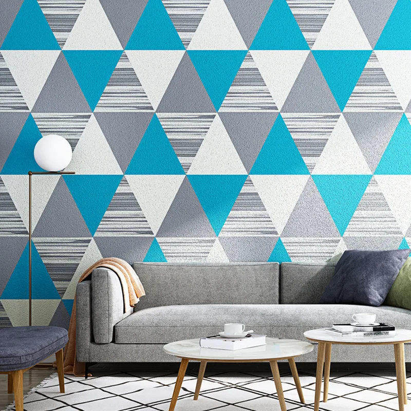 

Geometric Triangle Lattice Wallpaper Modern Minimalist Living Room Background Wallpapers Blue Nordic Style Wall Paper 10mx53cm