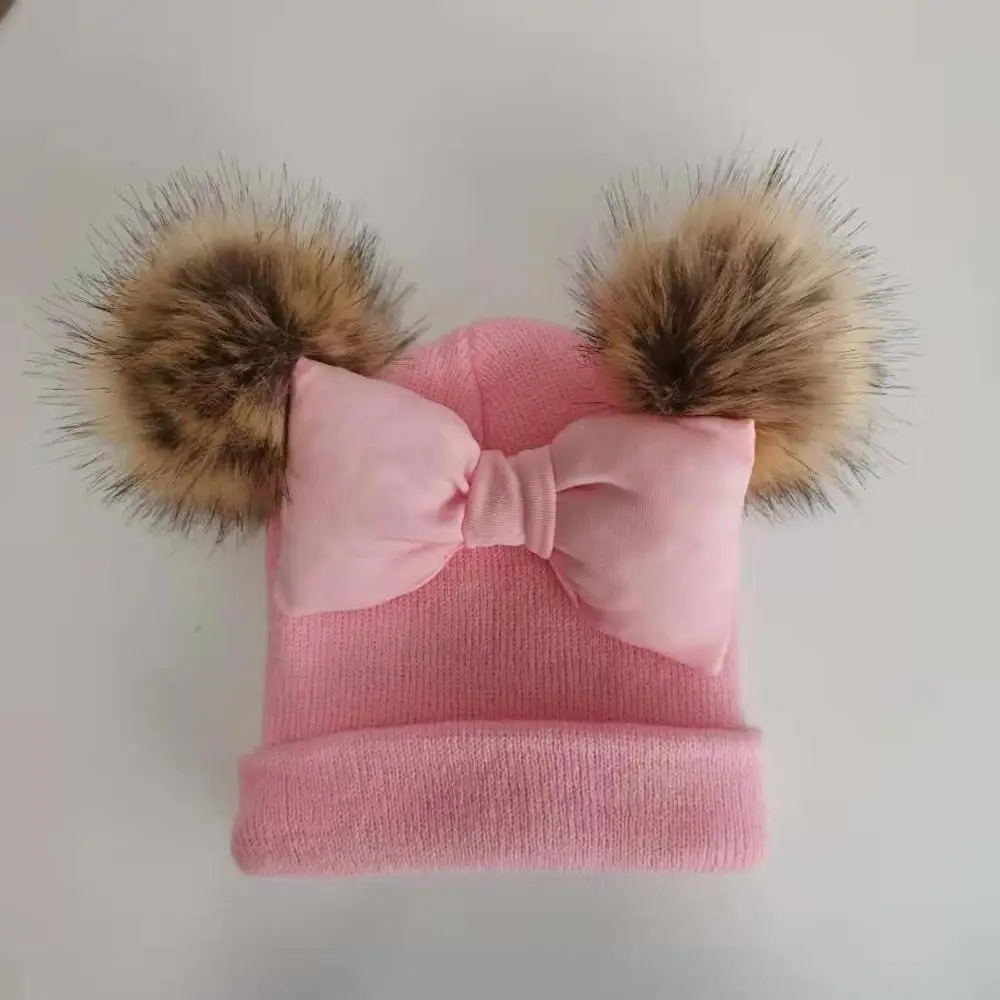 22 pink Хлопковая разноцветная шерстяная шапка с большим бантом-бабочкой для малышей, Шапка-бини для девочек, реквизит для фотосессии - Цвет: 22 pink