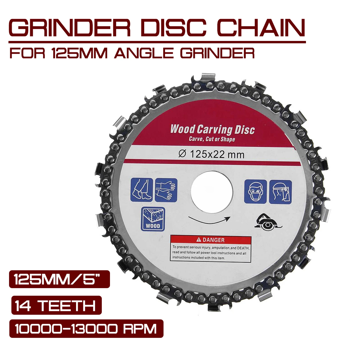 For 125mm Angle Grinder Upgrade 5 Inch Grinder Disc and Chain 14 Tooth