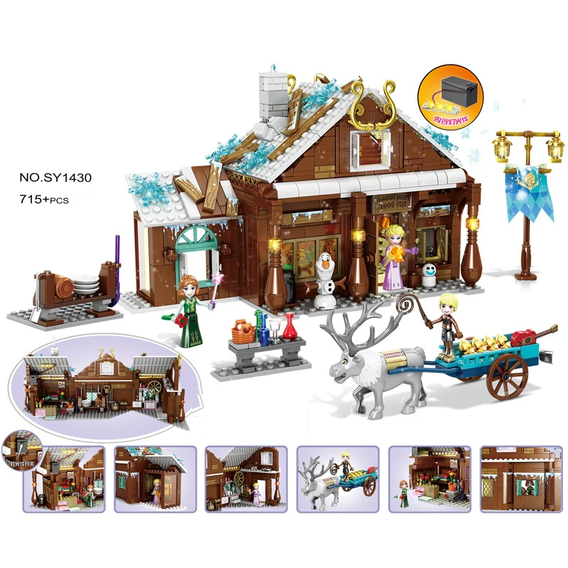 

Fairy tale princess Snow queen ice Grocery store building block Elsa And Anna reindeer figures bricks toys with light for girls