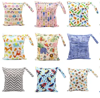 

2-layer Baby Diaper Bag Waterproof Reusable Wet Bag Printed Pocket Nappy Bags PUL Travel Wet Dry Bags Diaper Bag Stroller Bag
