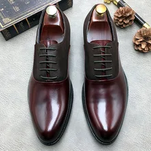 2019 Italian Fashion Wedding Shoes Men Black Wine Red Genuine Leather Lace Man Suit Formal Shoes Footwear Oxford Shoes