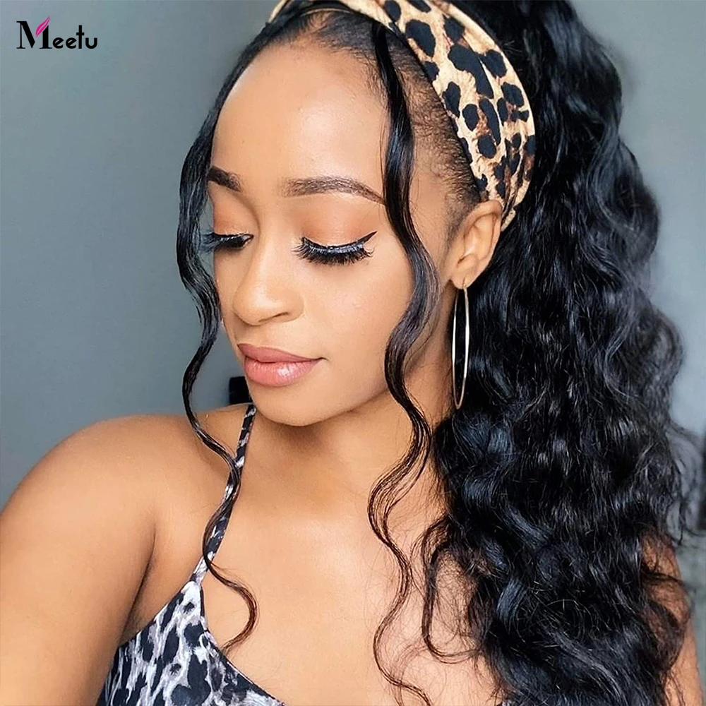Meetu Body Wave Headband Wig Human Hair Grip Headband Scarf Glueless