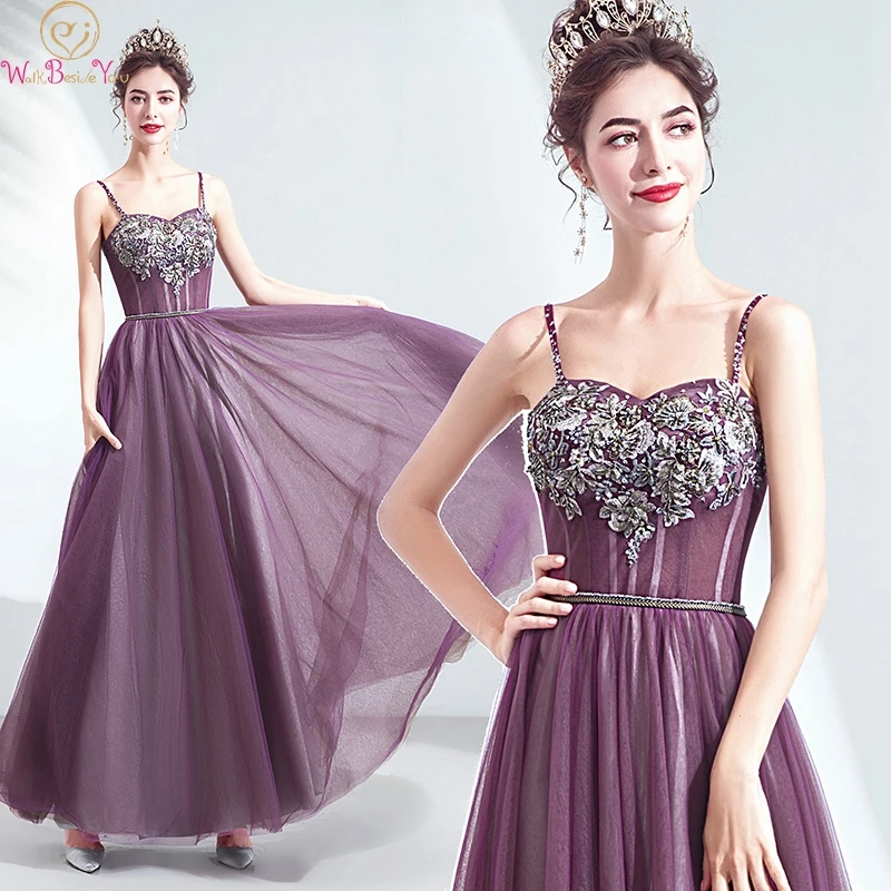 

Purple Prom Dresses 2019 Elegant A-Line vestidos de gala Spaghetti Straps Stylish Fairy Long Evening Party Gowns Walk Beside You