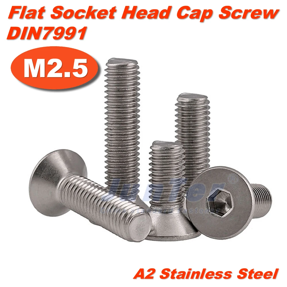 

1000pcs/lot M2.5(2.5mm) A2 Stainless Steel Flat Socket Head Cap Screws DIN7991