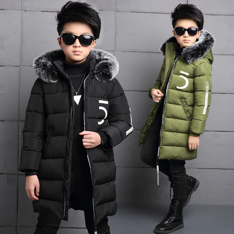 

CHILDREN'S Cotton Wear Mid-length BOY'S Korean-style Winter Thick Big Boy Cotton Coat 2019 New Style Children down Feather Cotto