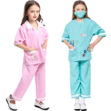 Детские комплекты одежды для девочек Детская Больничная медицинская форма, костюмы медсестры для косплея, топы с эффектом потертости+ штаны, ветеринарный доктор, Рождественский подарок