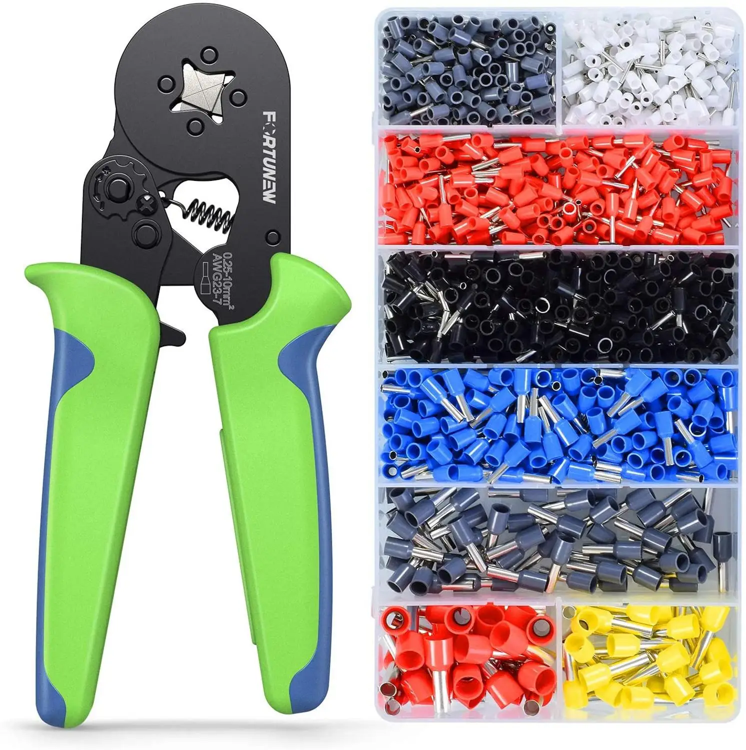 

Crimper Plier Self-adjustable Ratchet Wire AWG23-7 Ferrule Crimping Tool Kit with 2200PCS Terminals Connectors Wire End Ferrules