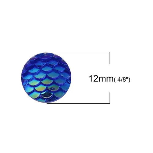 50PCs 8mm/12mm Resin Round Mermaid Fish Dragon Scale Dome Seals Cabochon Royal Blue AB Color For DIY Earring Jewelry Making