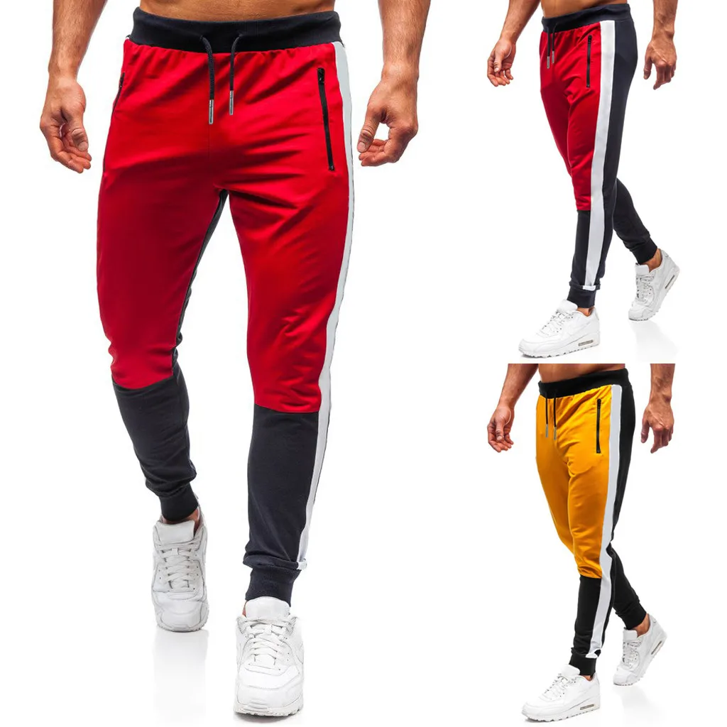 

Slim Fit Panelled Pants 2019 Men Running Joggers Patchwork Zipper Sweatpants Male Fitness Sport Running pants Plus Size L0823