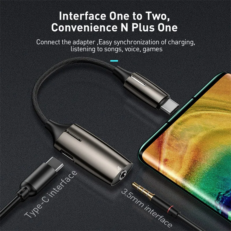 Оригинальный переходник 2 в 1 usb type c на разъем для наушников аудиоконвертер
