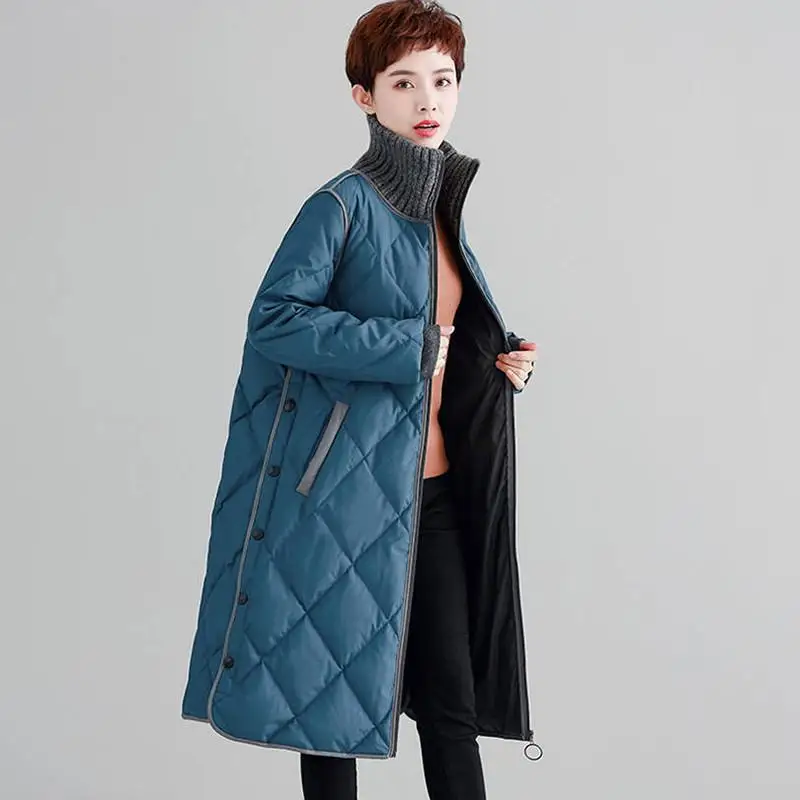 blue Новые зимние женские модные Свободные повседневные пуховые хлопковые куртки Женская Толстая теплая хлопковая стеганая верхняя одежда, длинное пальто парки T04 - Цвет: blue