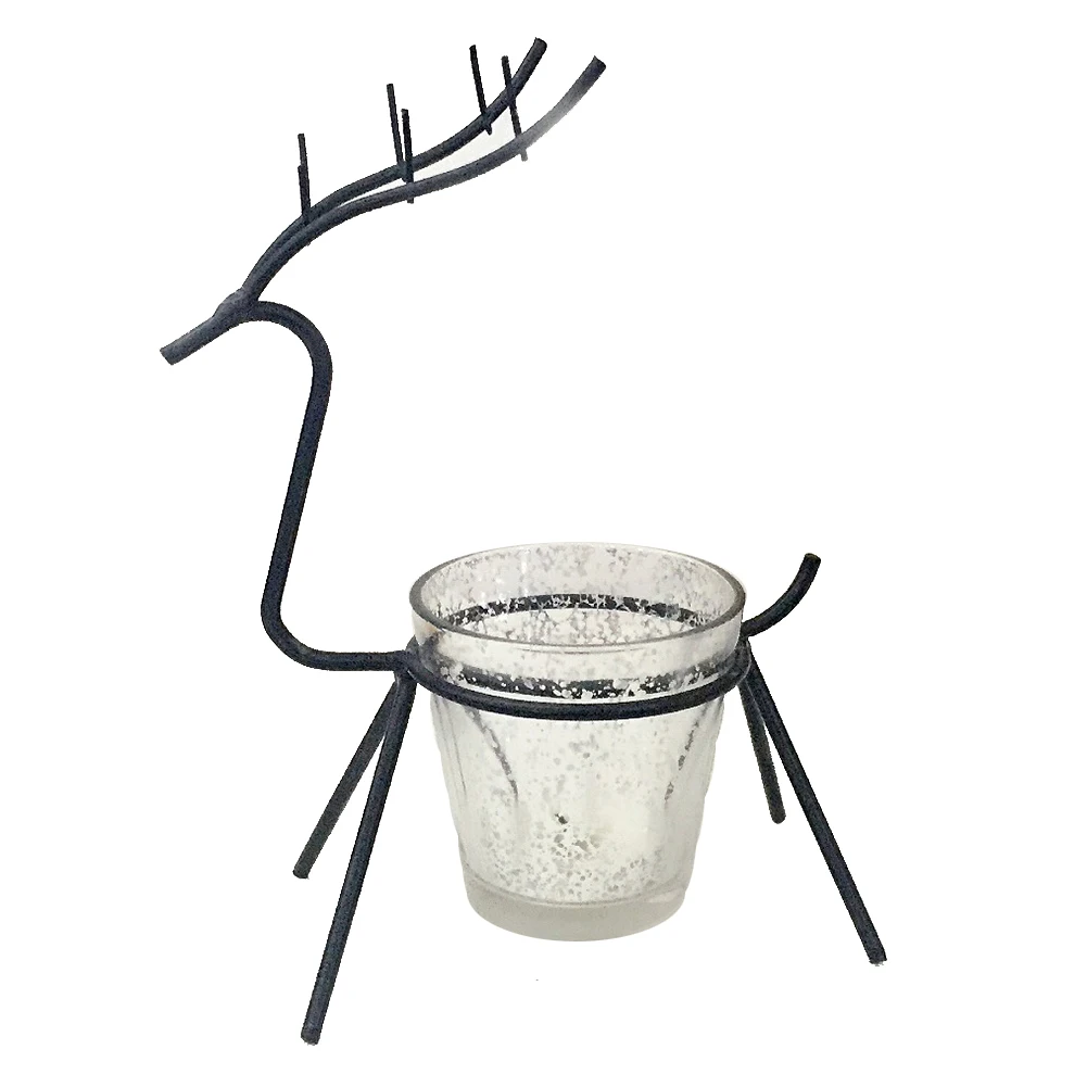 Metal Christmas Deer Reindeer Candle Holder with Cup Candlestick Christmas Decoration Candle Holders Desktop Ornament