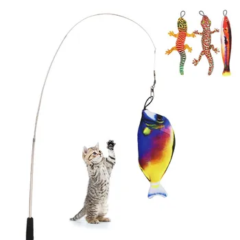 

Funny paw stick cats product with Simulation fish lizard toy With long Telescopic rod of cat interactive juguetes gatos mascotas