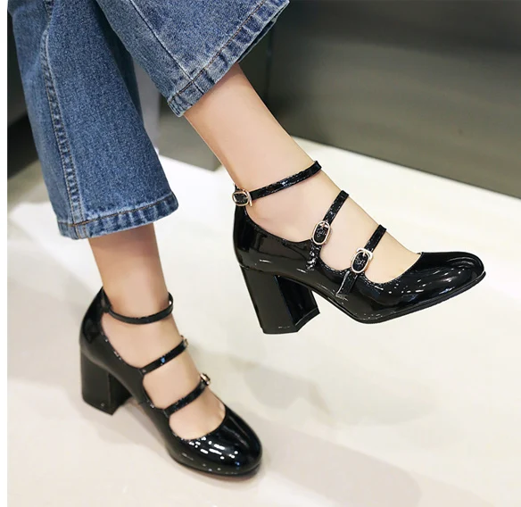 EAGSITY zapatos Mary Jane de charol para mujer, calzado de tacón cuadrado  con correa en el tobillo, tacón alto, para fiesta, baile, boda|Zapatos de  tacón de mujer| - AliExpress