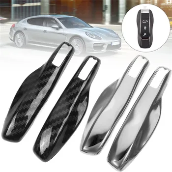 

A Pair Car Key Case Cover Shell Carbon Fiber Chrome Color For Porsche Cayenne Macan 911 Boxster Cayman Panamera