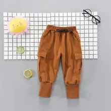 LOOZYKIT штаны для маленьких мальчиков и девочек одежда для детей новые осенние повседневные хлопковые брюки со шнуровкой и средней талией детская одежда