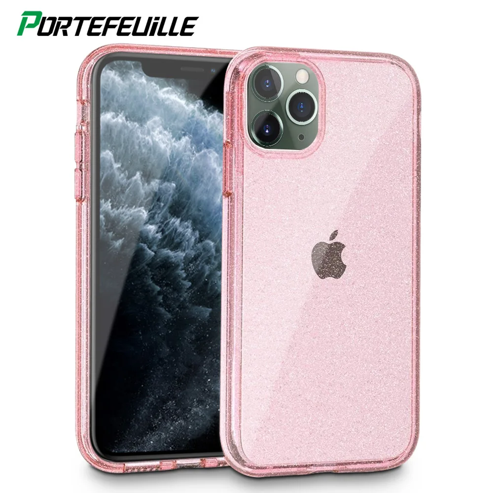 Противоударный Прозрачный блестящий чехол для смартфона iPhone 7plus 6 8plus 11 Pro Max 13 12 Mini