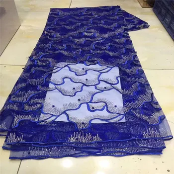 

New Blue African Guipure Lace Fabric 2019 High Quality Embroidered French Tulle Mesh Lace Fabric Nigerian Bead For Wedding Dress